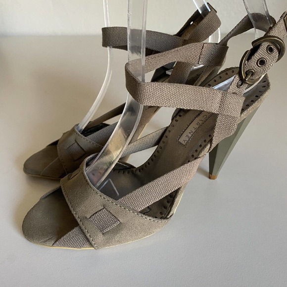 STELLA MCCARTNEY Sandal Open Toe Ankle Strap Suede Canvas Buckle Cone He… - Picture 5 of 11